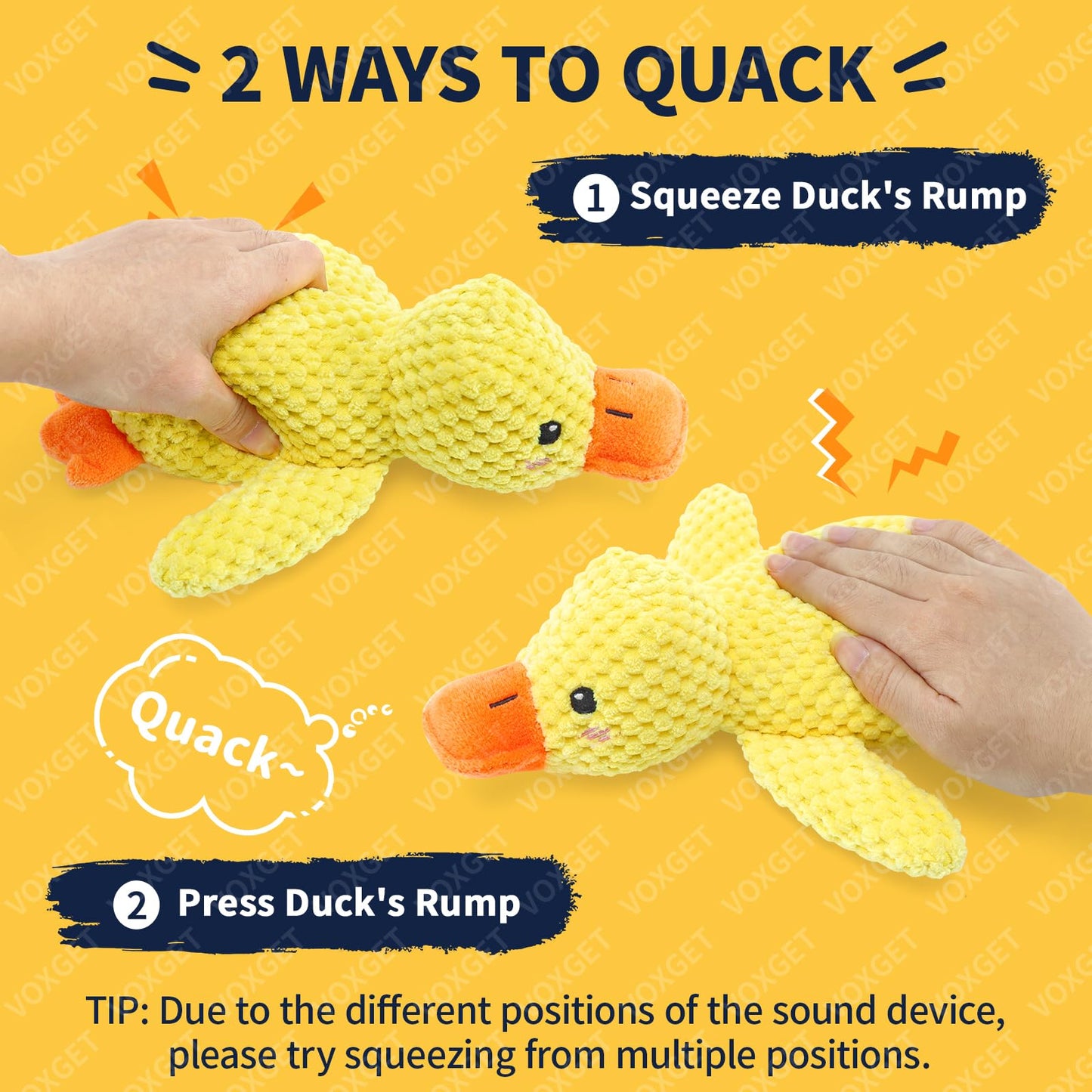 VOXGET Calming Duck Toy for Dogs, 2026 New Interactive Crinkle Toy with Quack Sound for Dogs Teeth, Soft Stuffed Plush Mellow Calming Duck Pillow for Puppy Keep Busy -Yellow, 9"x6"(S)