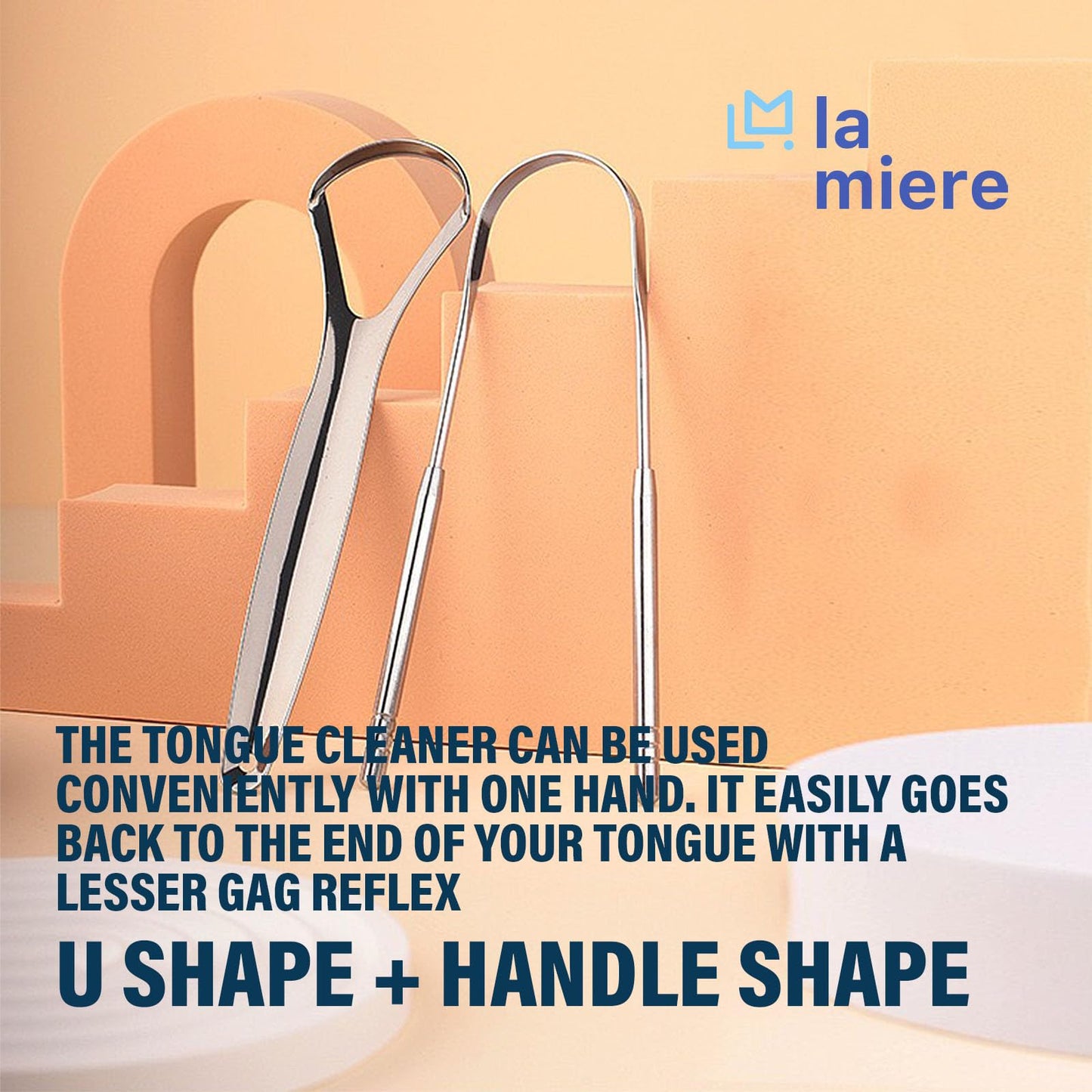 LA MIERE Tongue Scraper (2 Pack), 100% Stainless Steel, Easy to Use Tongue Scraper for Adults, Tongue Cleaner for Oral Care & Hygiene with Natural Cotton Bag