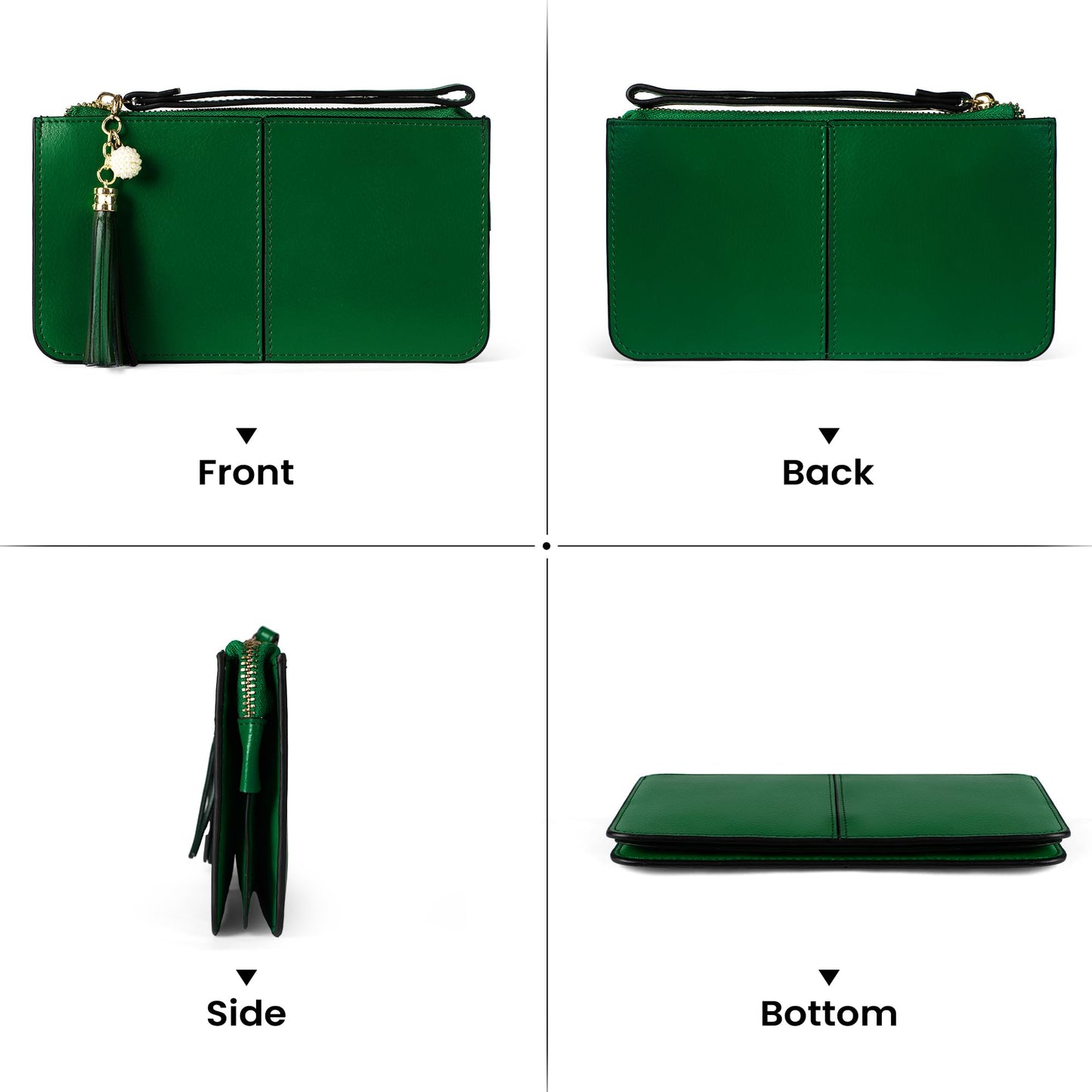 befen Genuine Leather Wristlet Clutch for Women Ultra-Slim Ladies Credit Card Holder Wallet Purses with RFID Protection (Kelly Green)