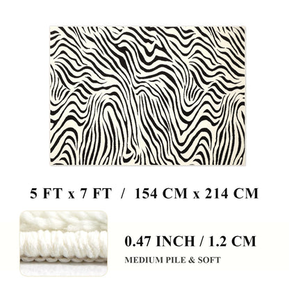 YIHOUSE 5×7 Ft Area Rugs for Living Room: Modern Washable Rug - Abstract Black and Cream White Rug for Bedroom Dining Room Office Playroom Nursery Home Decor - Nonslip Non-Shedding Striped Rugs
