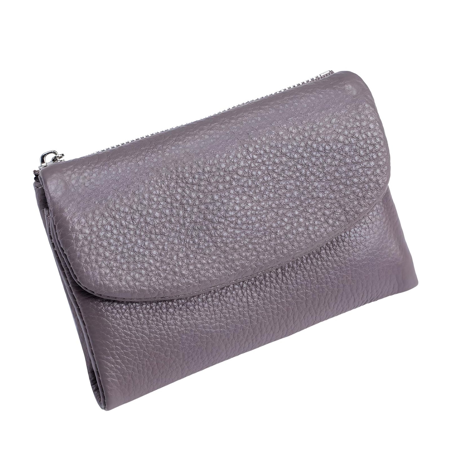 Unisex Pebble Leather Wallet, 5.3In Short Genuine Leather Coin Card Holder, Two zippered pockets, Unisex Clutch Bags, Can Hold Coins, Cards, Id Cards (Taro Purple)
