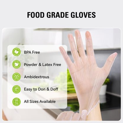 SWIFTLITE Disposable Vinyl Gloves, Food Safe, Latex-Free Powder-Free Clear Plastic Gloves for Cooking, House Clean, Food Prep (1000, Small)