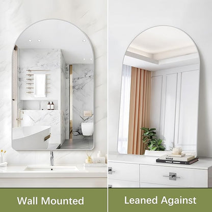 Arched Bathroom Mirror, 30"x48" Silver Arched Mirror for Bathroom, Wall Mounted Mirror, Silver Vanity Wall Mirror w/Metal Frame for Bedroom, Entryway, Living Room, Hanging or Leaning Against