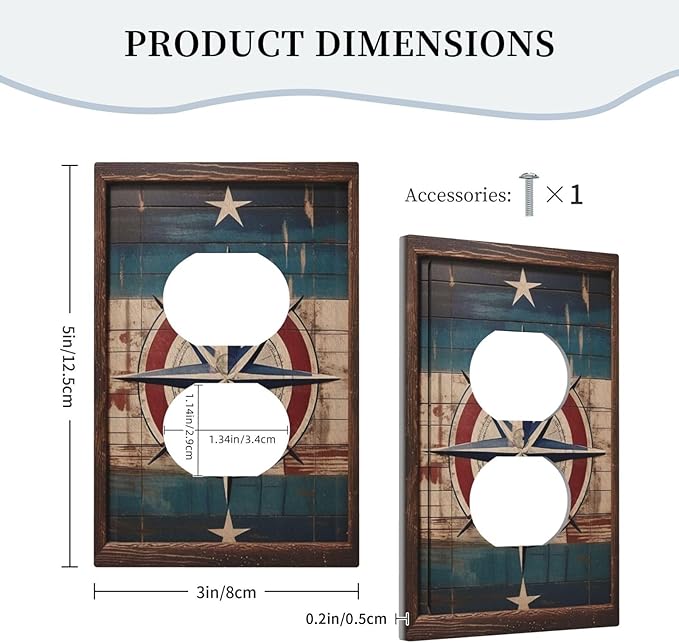 Decorative Art Light Switch Covers Nautical Rustic Star Emblem 1 Gang Single Duplex Outlet Wall Plate Switchplate Electrical Faceplate for Home Decor