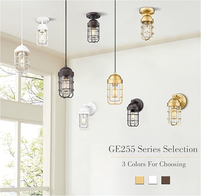Emliviar Farmhouse Outdoor Wall Light for House Porch, Vintage Exterior Wall Lantern, Industrial Nautical Metal Cage with Clear Tempered Glass, Oil Rubbed Bronze Finish, GE255B ORB