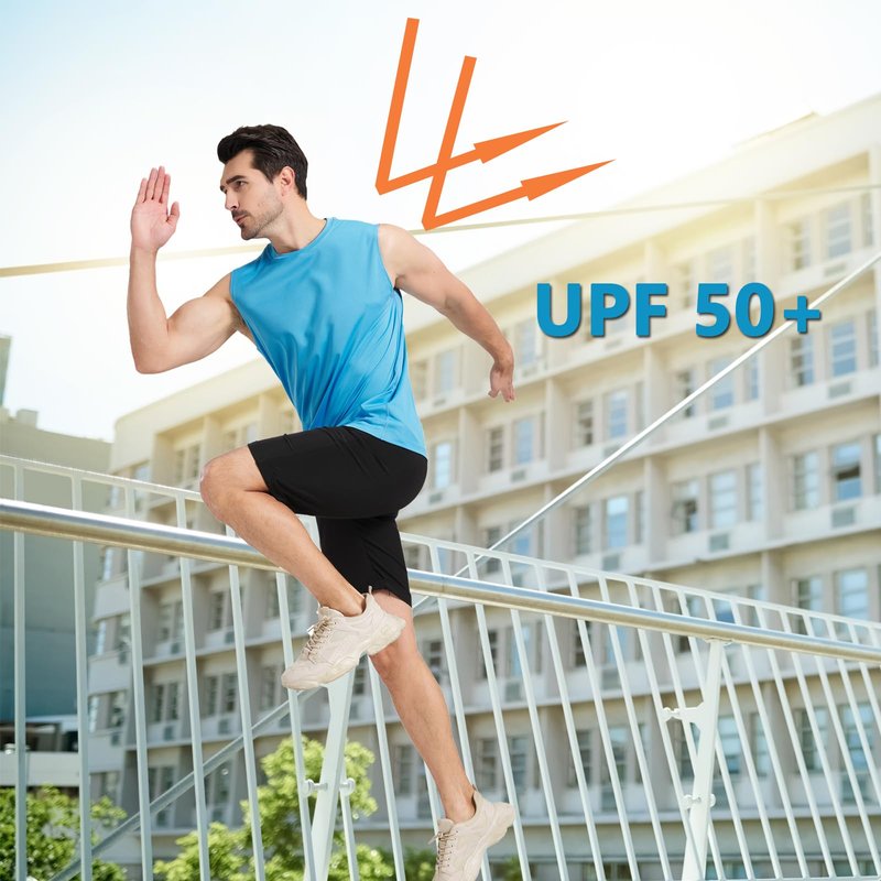 Upocool Men's UPF 50 Swim Tank Tops Workout Running Sleeveless Dry Fit UV Protection Rash Guard Muscle Tees Blue 3XL