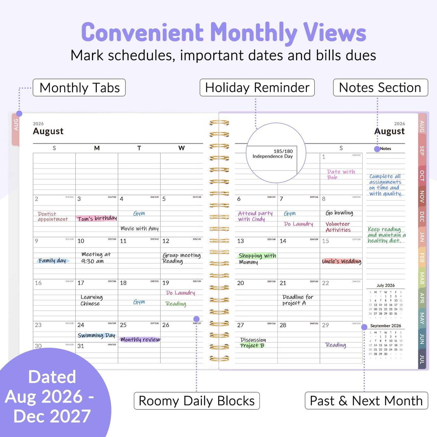 Aug 2026 - Dec 2027 Planner, Forvencer 17 Month Academic Planner 2026-2027, 8.5" x 11", Calendar Planner Weekly and Monthly, Daily Agenda Book, College School Supplies for Student Teacher, A4, Beige