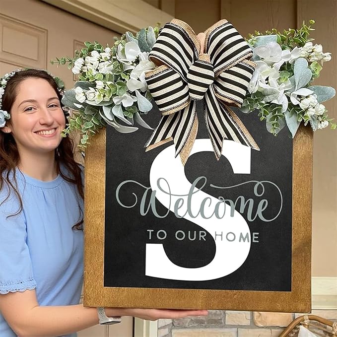 16'' Personalized Last Name Welcome Sign, Door Wreaths for Front Door Outside, Spring Wreath for Front Door Decor, Farmhouse New Home Gifts for Home (S)