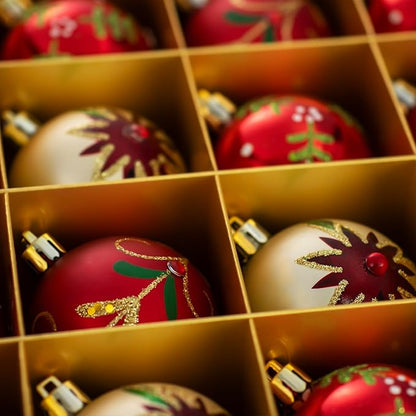 16PCS Christmas Ball Ornaments Set Xmas Tree Decoration Balls 2024 Shatterproof Hanging Colored for Party Wedding Home Party Outdoor Indoor Red & Golden