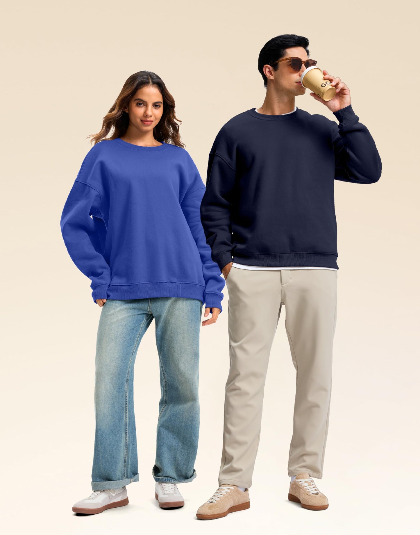 Soothfeel Mens Fleece Lined Crewneck Sweatshirt Cotton Pullover Sweater Athletic Workout Casual Oversized Warm Shirts for Men Navy M