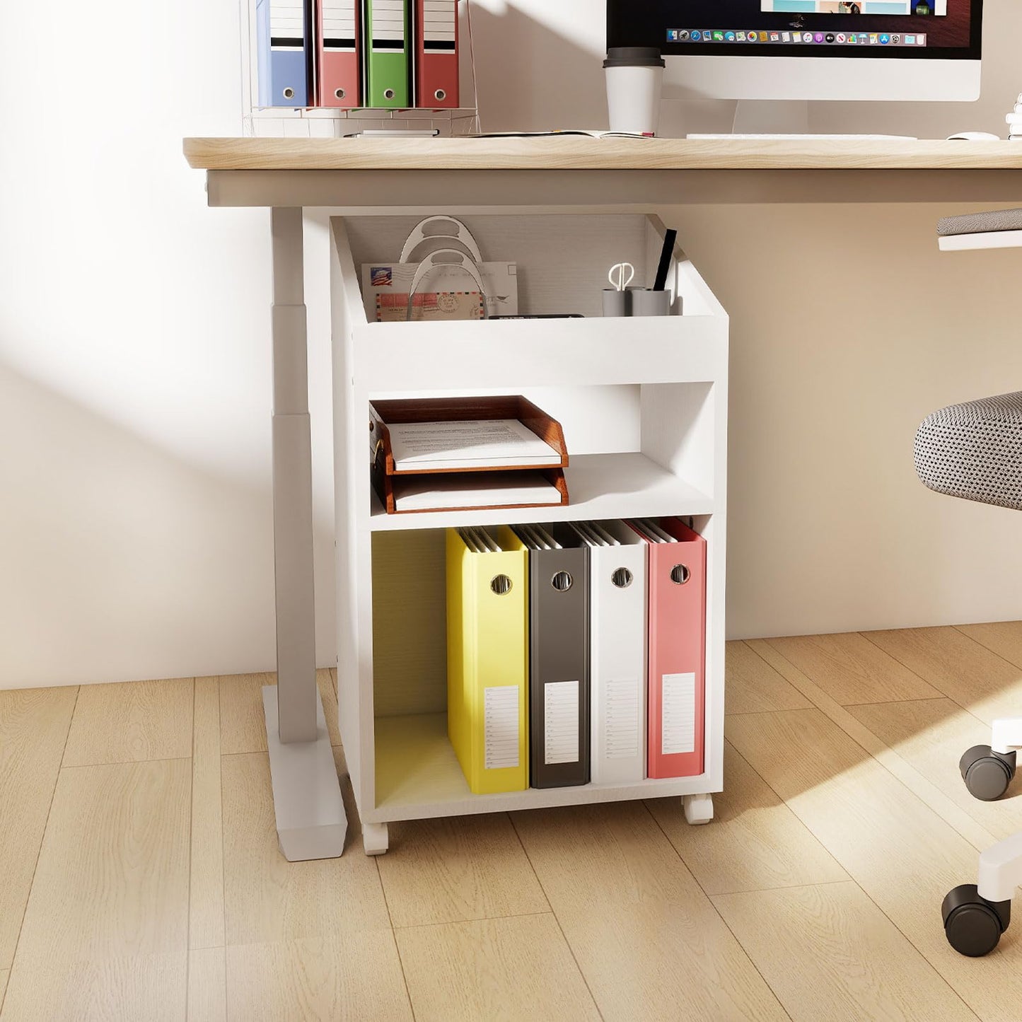 Permory 3-Tier Mobile Files Cabinet, Under Desk White Storage Organizer with Wheels for Home Office (White)