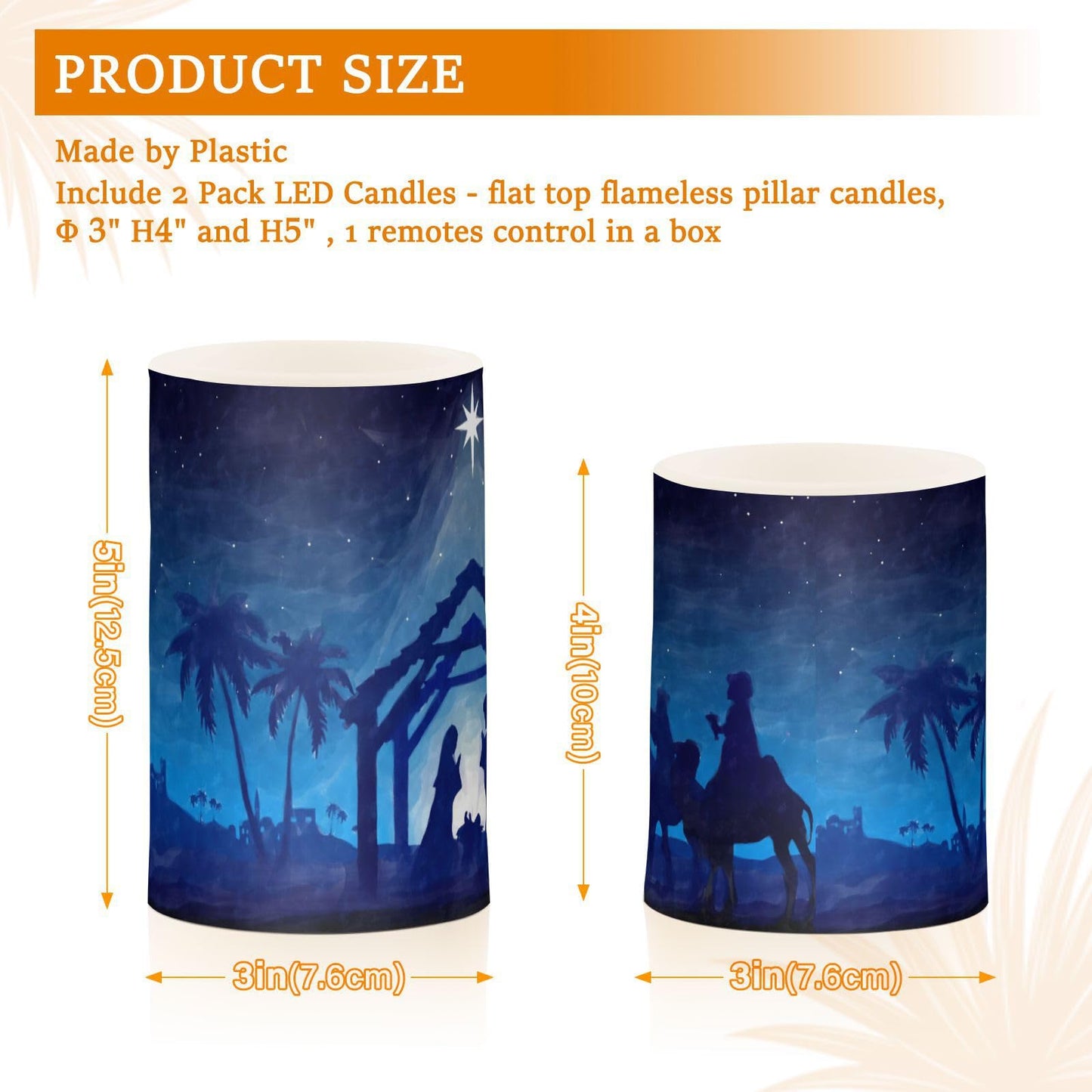 ALAZA Christmas Nativity Scene Blue Flickering Flameless Candles Battery Operated with Remote Timer,Tea Light Candles LED Pillar Votive Candles Set of 2 for Outdoor Indoor Decorations