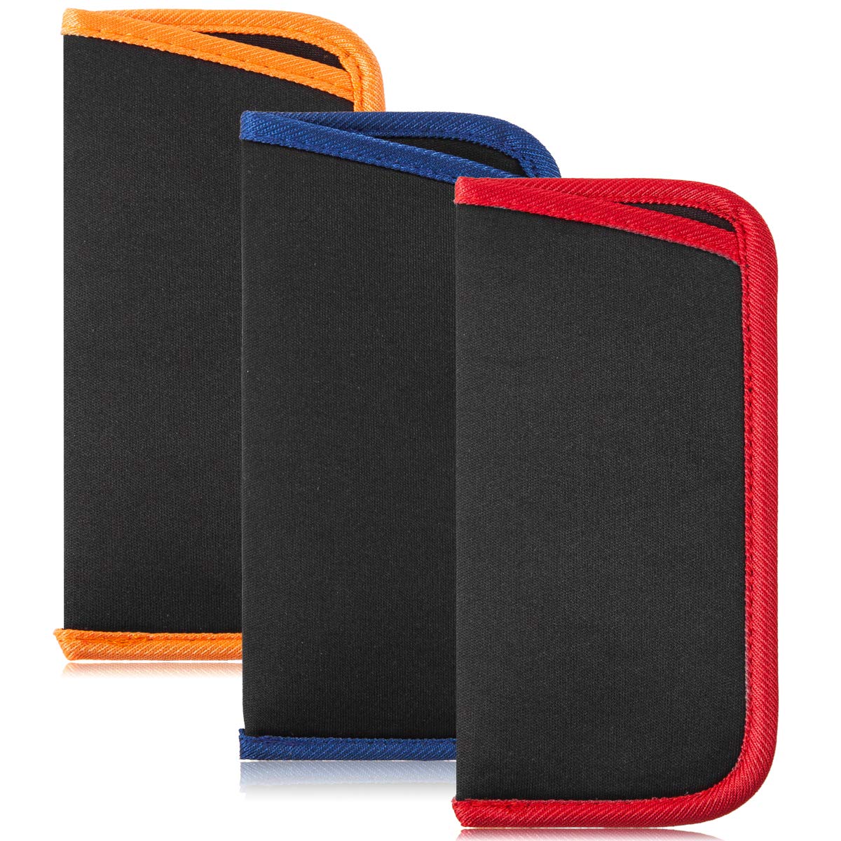 TRIUMPH VISION 3 Pack Reading Glasses Pouch - Soft Eyeglasses Bag Portable Neoprene Sleeve Eyewear Case (3 Pack, Blue Orange Red, Small)