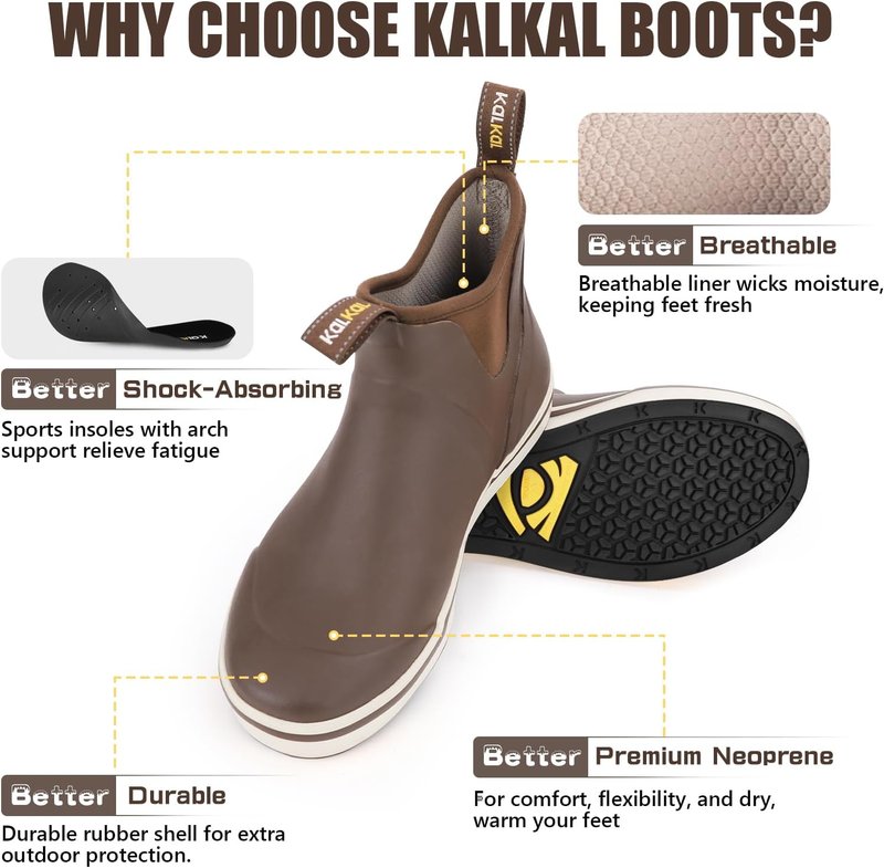 Men's Deck Boots - Anti-Slip Waterproof Fishing Rain Boots with Memory Foam | Sizes 7-14