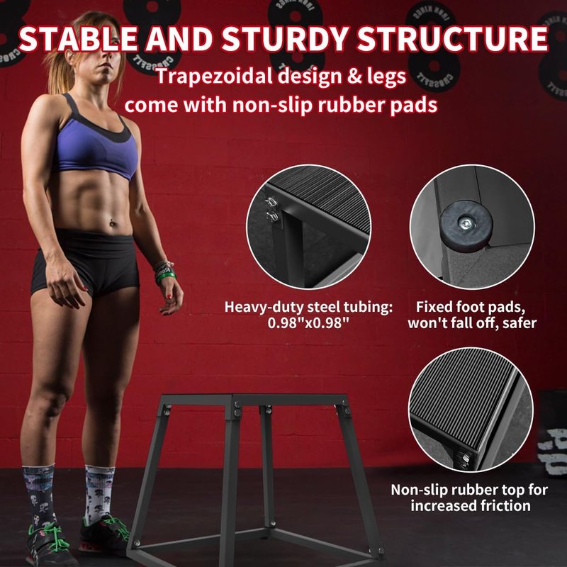 Plyometric Jumping Box - Steel Exercise Step Up Box with Anti-Slip Surface | Home Gym Training Equipment