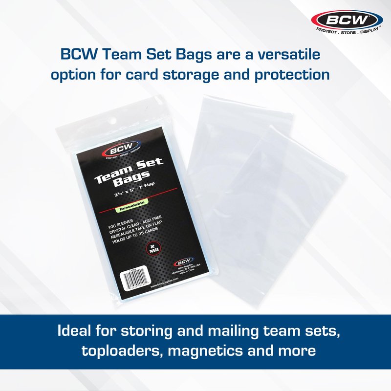 BCW Resealable Team Set Bags – 400 Count | Holds 35 Loose Cards or 5 Standard 35pt Toploaders | Fits Magnetics up to 108pt | Acid-Free Team Bags for Trading Cards & Shipping