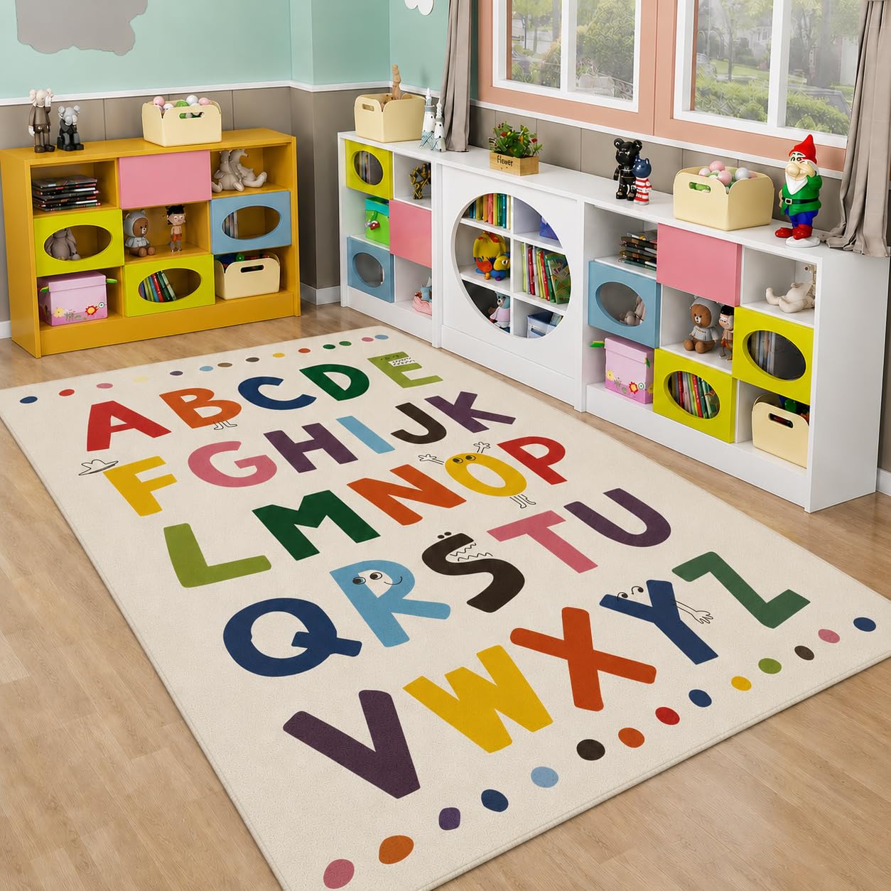 Large ABC Kids Area Rugs 4x6ft, Kindergarten and Preschool Educational Learning Alphabet Area Rugs Playroom Kids Puzzle Rugs Suitable for Children's Rooms,For Nursery, Classroom, Baby Daycare