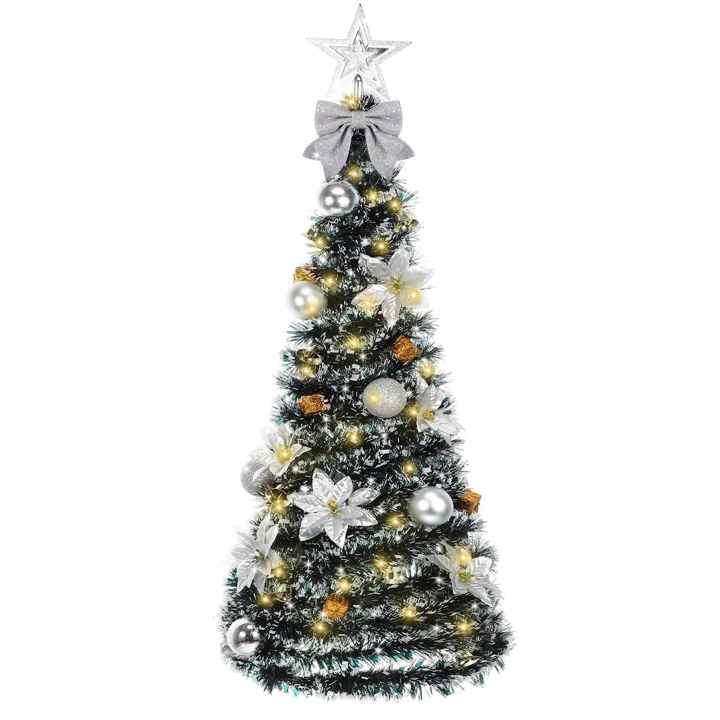 Suncalla Wall Christmas Tree with Lights 40inch, Artificial Wall Hanging Xmas Decoration with 50 LED String Lights, Saving-Space Door Hanging Xmas Tree Small Space Home School Office(Silver)