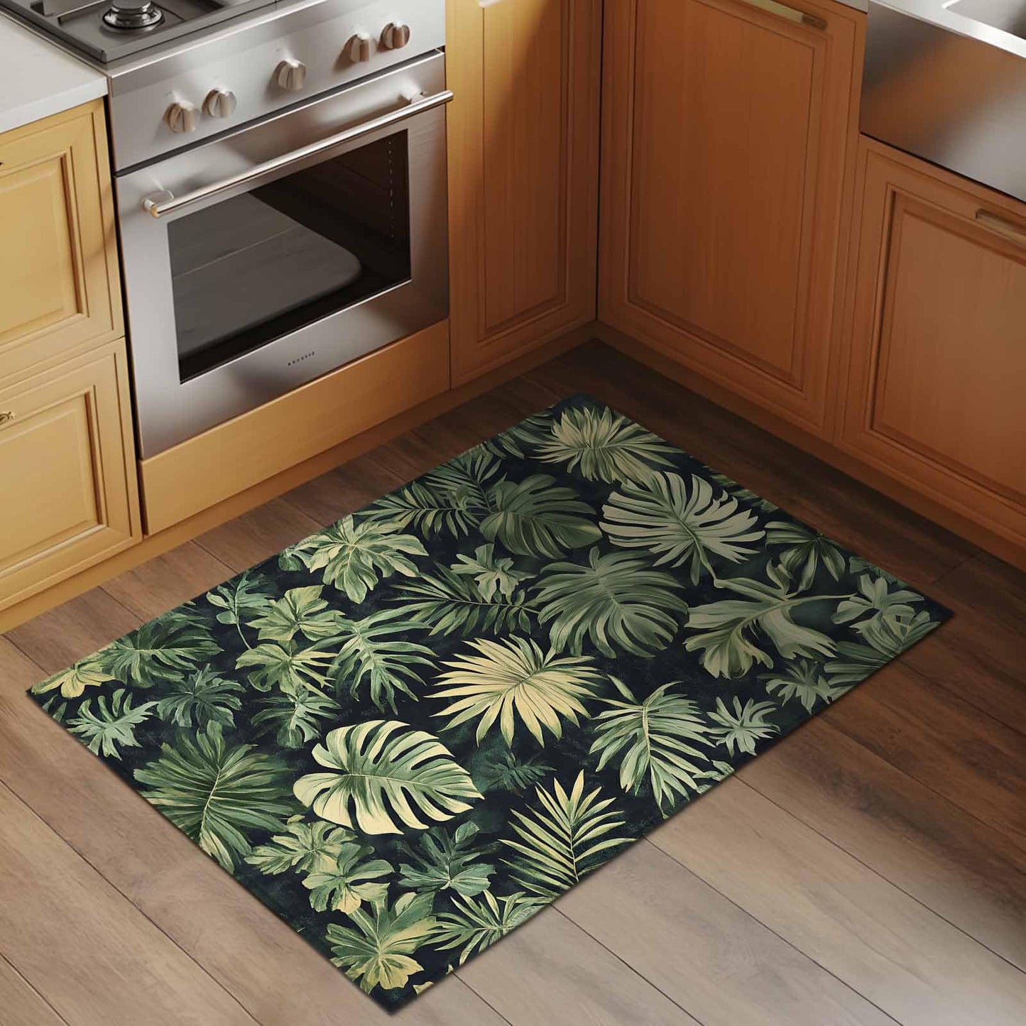 Palm Tree Leaves Entryway Rug 2x3 Area Rug Washable Indoor Doormat Small Bathroom Rugs Non-Slip Low Pile Accent Throw Rugs Summer Tropical Green Botanical Floor Carpet for Kitchen Bedroom Entrance