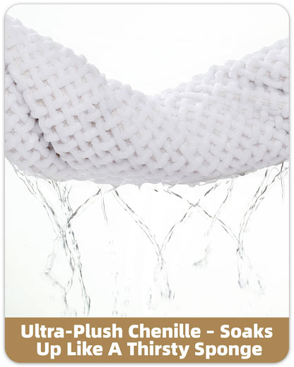 Color&Geometry Chenille Pile Small Bathroom Rugs Upgraded Denser, 16"x24" Non Slip Absorbent White Bath Mats for Bathroom Thin Fit Under Door, Washable Quick Dry