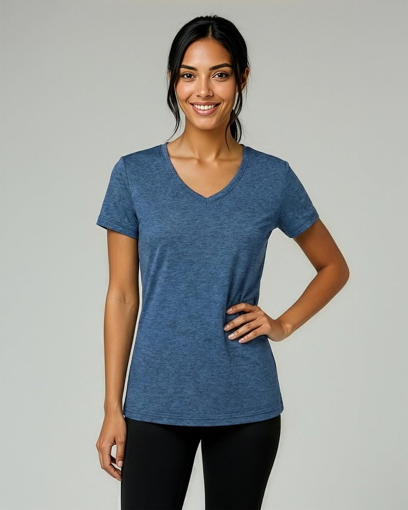 Real Essentials 5 Pack: Women's Dry-Fit Short Sleeve V Neck T Shirt Workout Fitness Yoga Top Tee, Set 8, XL
