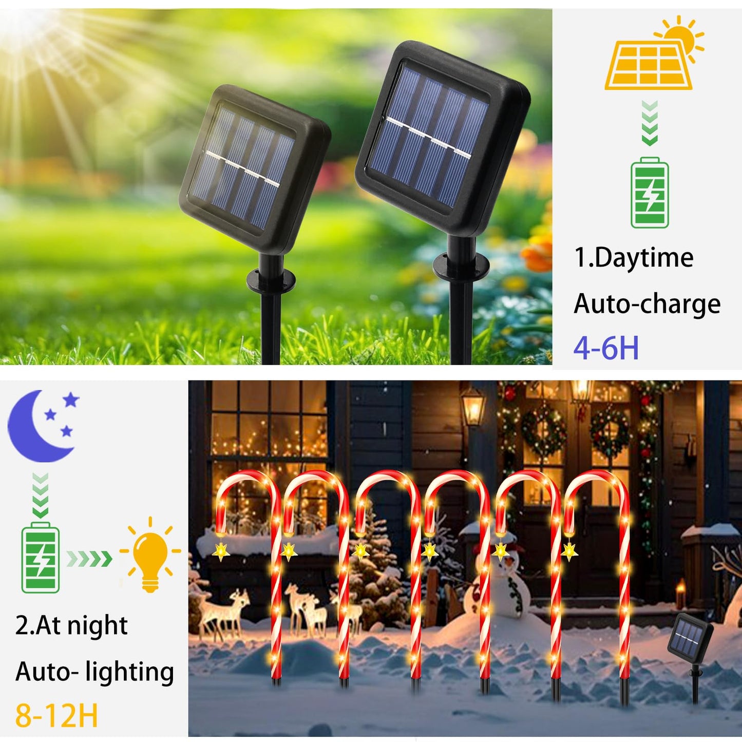 stadeco Solar Christmas Decorations Outdoor, 12 Pack Solar Candy Cane Christmas Lights 8 Lighting Modes 180 Bright LED, Waterproof Outside Xmas DIY Decorations for Pathway Yard Garden