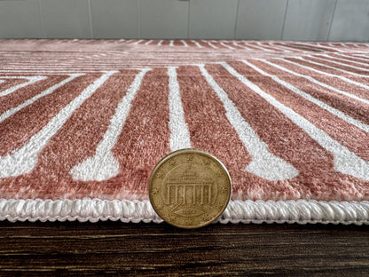 GLN Rugs Contemporary - Knidos - Machine Washable Area Rug, Modern Washable, Non Slip, Low Pile Area Rug, Entryway, Hallway, Kitchen Rug - Easy Clean (3' x 5' Beige Orange)