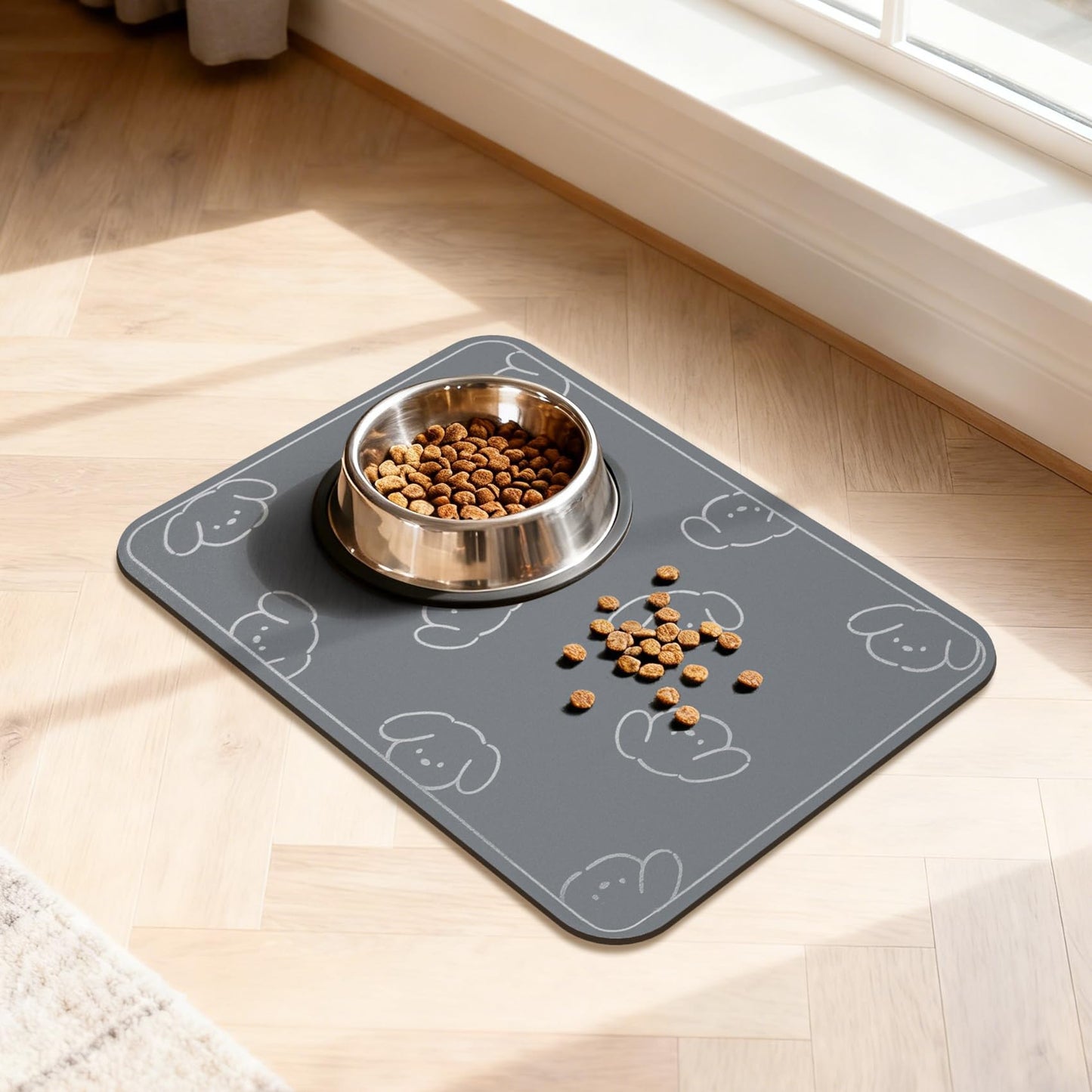 WENBOKMIN Dog Food Mat, Diatom Ooze Cat Water Mats Non Slip for Floors Waterproof and Water Absorption, Easy to Clean-Dog (12" H*15.5" L)