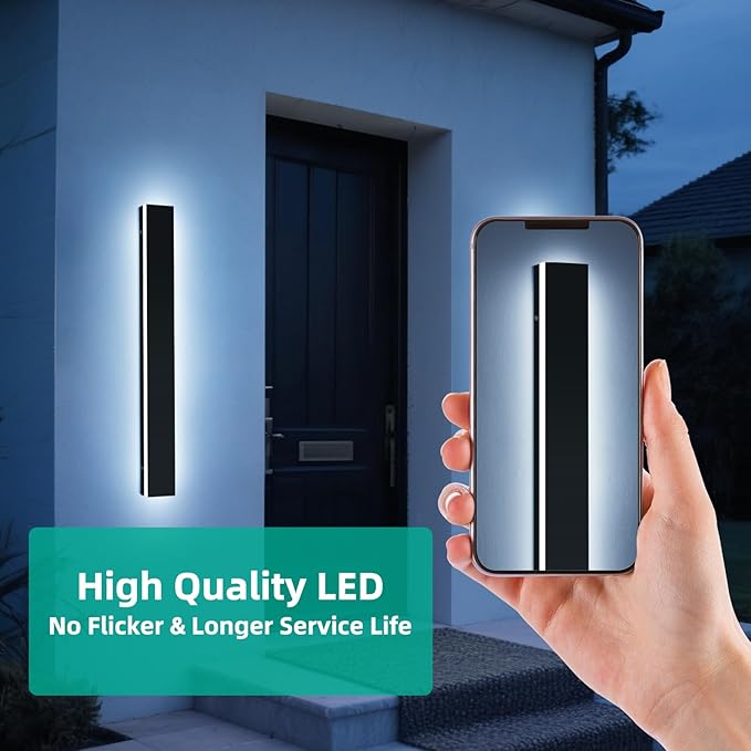 Upgrade Widened 2 Pack 57inch Long Modern Outdoor Wall Lighting, Dimmable 3000K-6000K, IP65 Waterproof Exterior Wall Sconces, Black Linear LED Porch Light for House, Yard, Garden with Remote Control