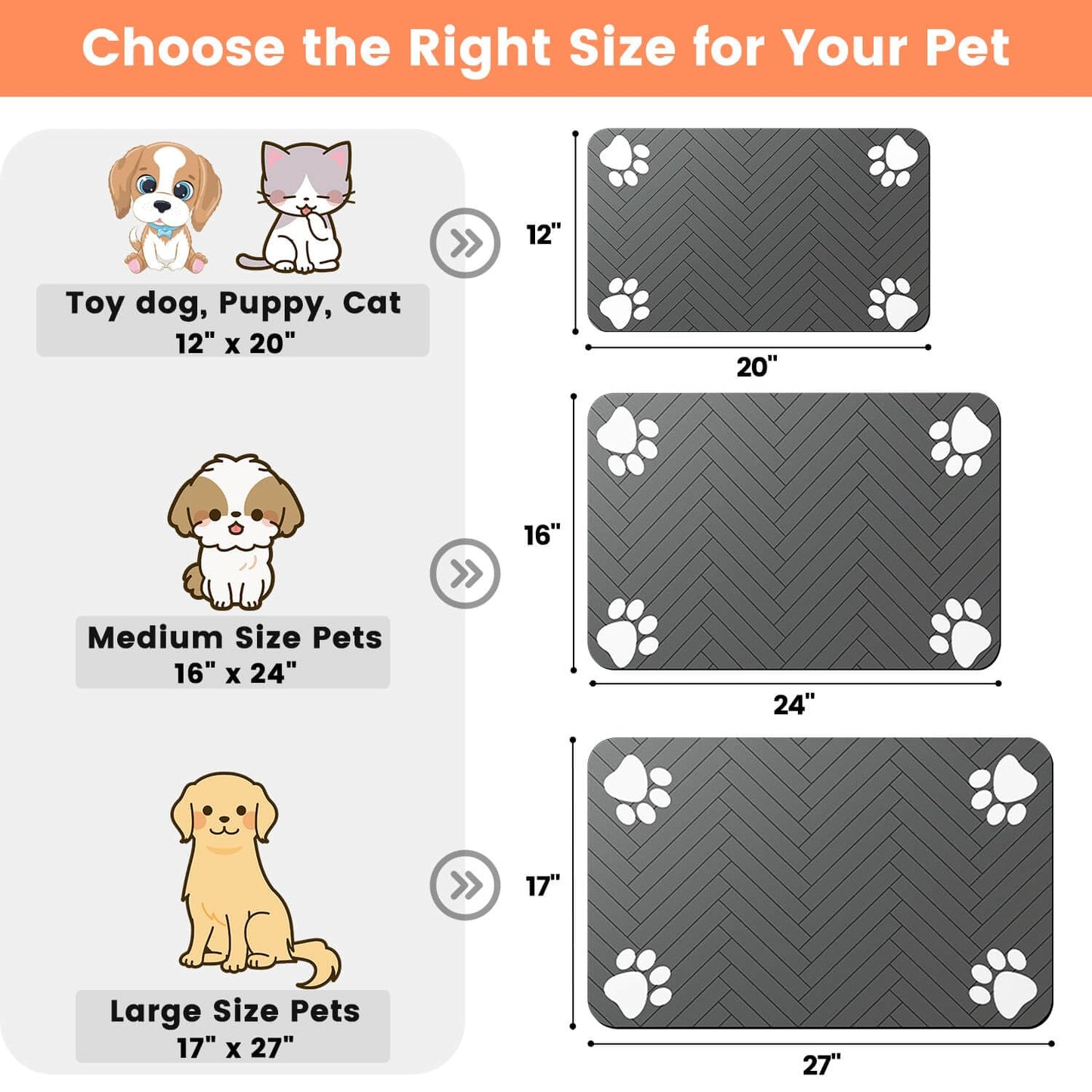 Pet Feeding Mat-Absorbent Pet Placemat for Food and Water Bowl, with Waterproof Rubber Backing, Quick Dry Water Dispenser Mat for Dog and Cat (27"x17", Striped Dark Gray)