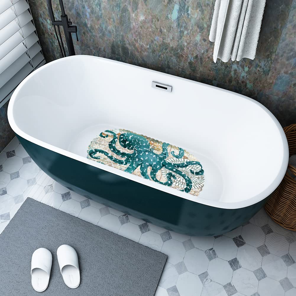 MOLFUJ Non Slip Octopus Bathtub Mat with Suction Cups, Oval Pebble Shower Mat for Baby Tub,Safety Vinyl Anti-Skid Decoration Bath Mat, Coastal Ocean Beach Nautical Themed Decor Bathroom Accessories