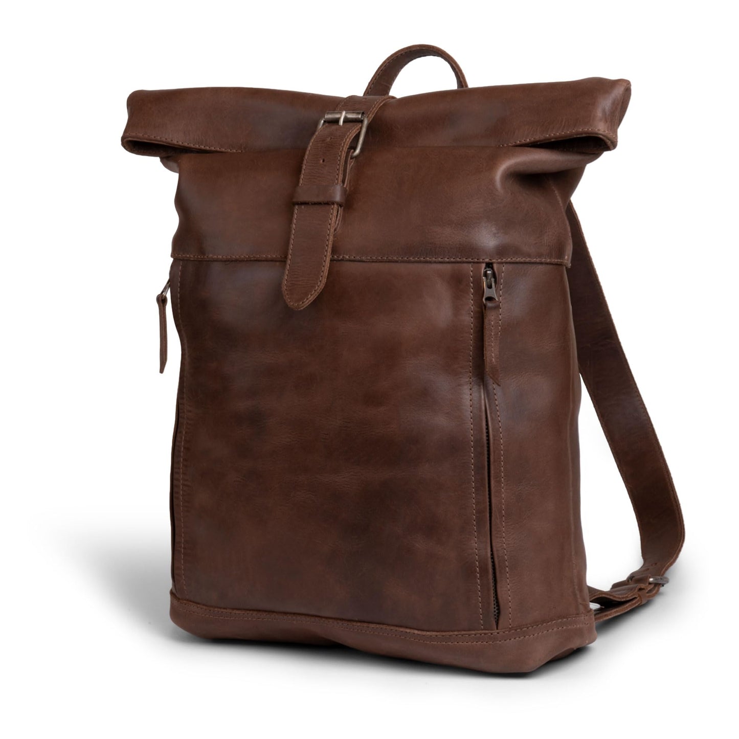 Hide & Drink, Roll Top Backpack, Vintage Style Rucksack with Adjustable Shoulder Straps, Travel Accessory, Full Grain Leather, Handmade, Bourbon Brown