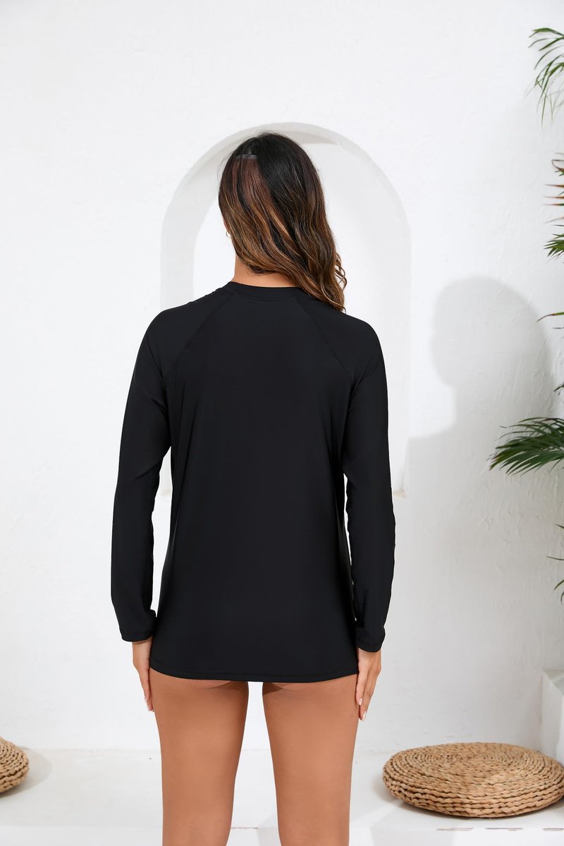 Halcurt Womens Long Sleeve Rash Guard Swim Shirts with Built in Bra UPF50+ Sun Protection Swimsuit Top Black L
