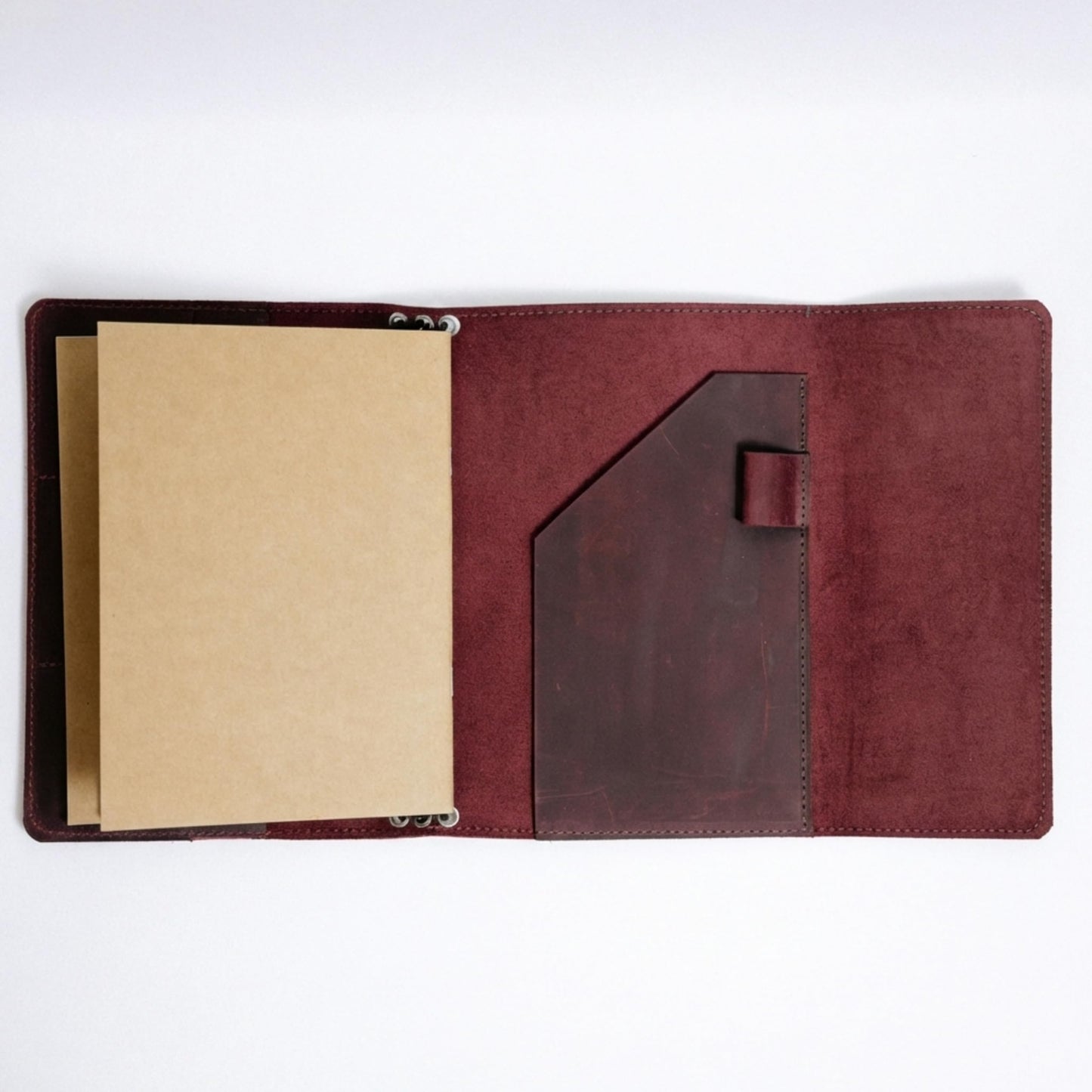 TORAKIP Genuine Leather A5 Notebook Cover – Refillable Journal Case with 3 Elastic Bands, Pen Holder & Inner Pockets, Fits Standard A5 Inserts 5.8 x 8.3 inch (Paper Not Included), Burgundy