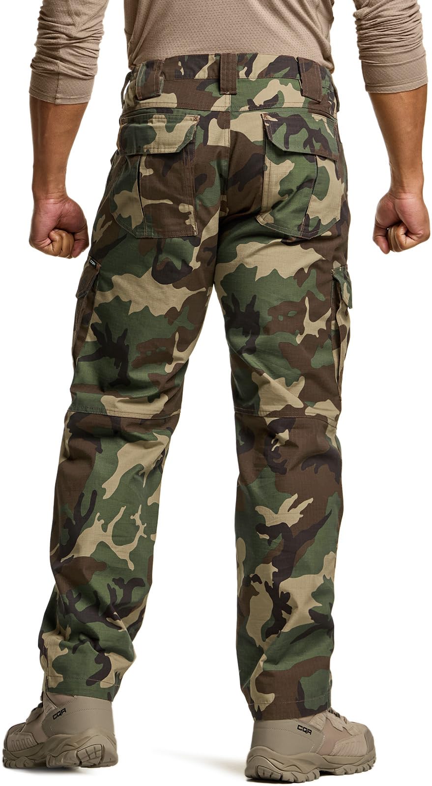 CQR Men's Tactical Pants, Water Resistant Ripstop Cargo Pants, Lightweight EDC Work Hiking Pants, Outdoor Apparel, Duratex Mag Pocket Print Woodland Camo, 40W x 32L