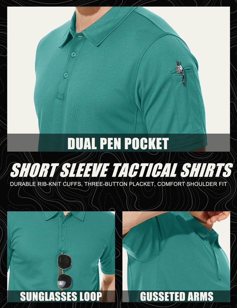 MAGCOMSEN Mens Polo T Shirts Short Sleeve Collared Work Shirt Dry Fit Tennis Top Moisture Wicking Shirt Grey Green M