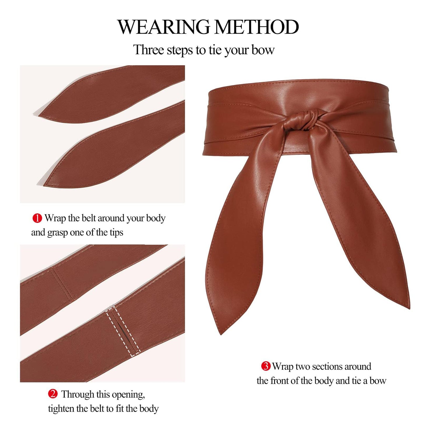 ChinEluviis Womens Obi Belt Fashion Corset Wide Leather Knotted Cinch Tie Wide Belt for Evening Dress Brown L