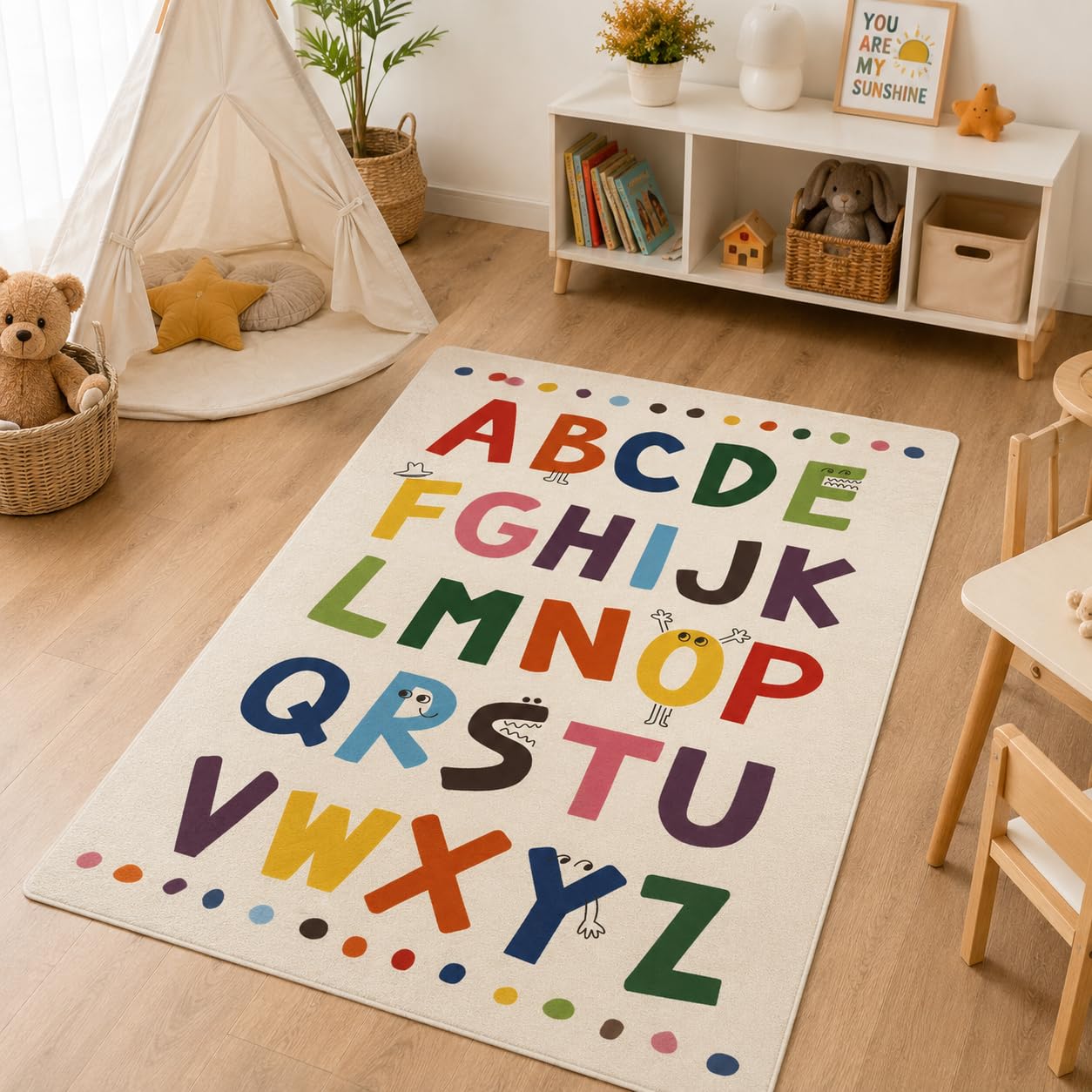 Large ABC Kids Area Rugs 4x6ft, Kindergarten and Preschool Educational Learning Alphabet Area Rugs Playroom Kids Puzzle Rugs Suitable for Children's Rooms,For Nursery, Classroom, Baby Daycare