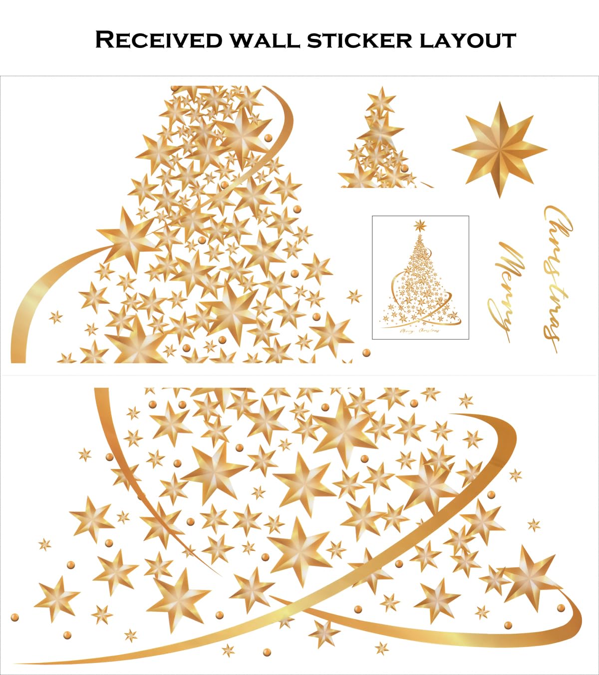 Cityhermit Golden Christmas Tree Window Clings Stickers for Glass, Large DIY Static Wall Window Door Mural Showcase Decal Sticker (1 Pack)
