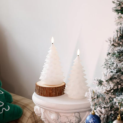 White Flameless Christmas Tree Candles with Remote Timer, Real Wax LED Battery Operated Candles for Winter Home Decor, Xmas Holiday Gift, Fireplace & Table Decoration, 2 Pack