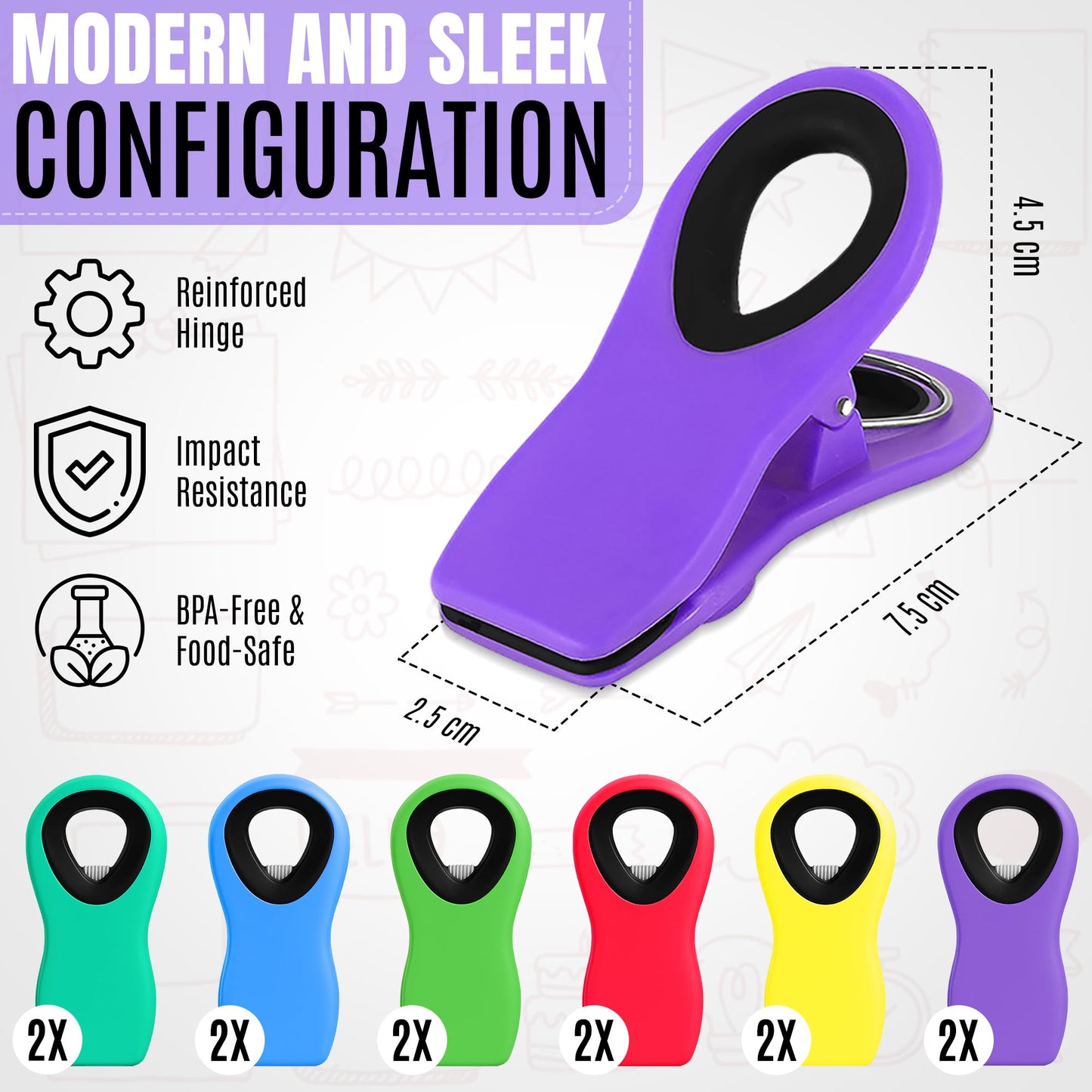12 Pack Chip Clips for Laundry and Food - Magnetic Bag Clips for Food, Notes, Clothes, Bags - Plastic Heavy Duty Sealing Snack Bag Clips for Home and Office
