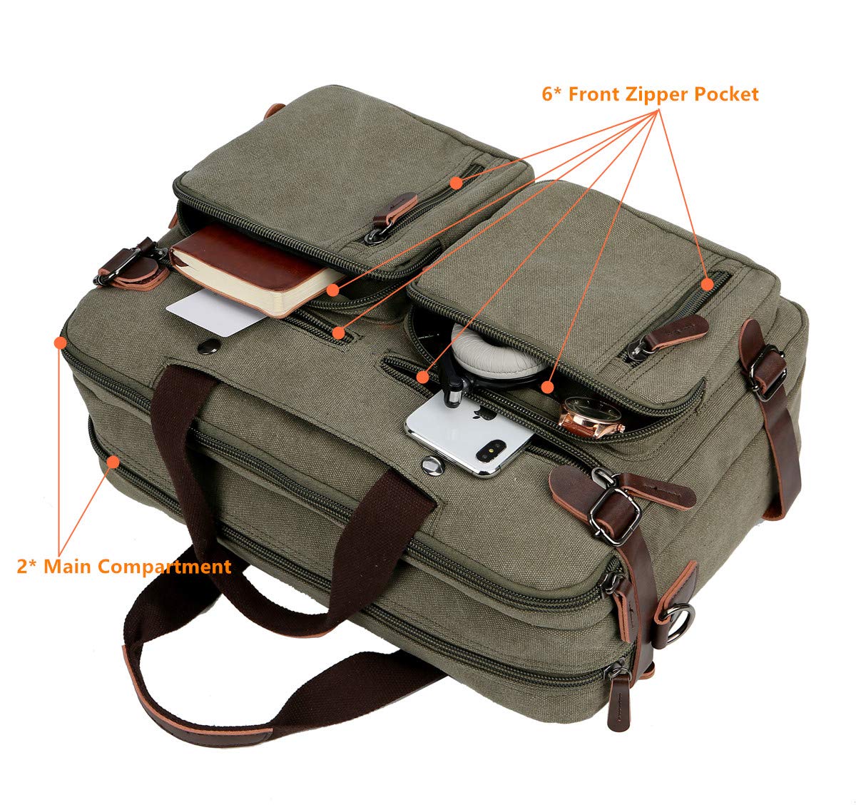 Baosha Convertible Briefcase Backpack 17 Inch Laptop Bag Case Business Briefcase HB-22 (Amy Green)