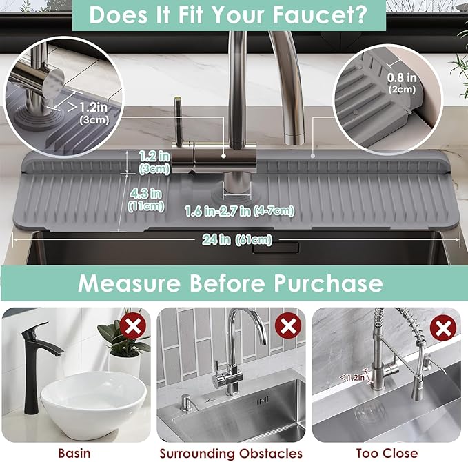 24 Inch Silicone Faucet Mat for Kitchen Sink Splash Guard