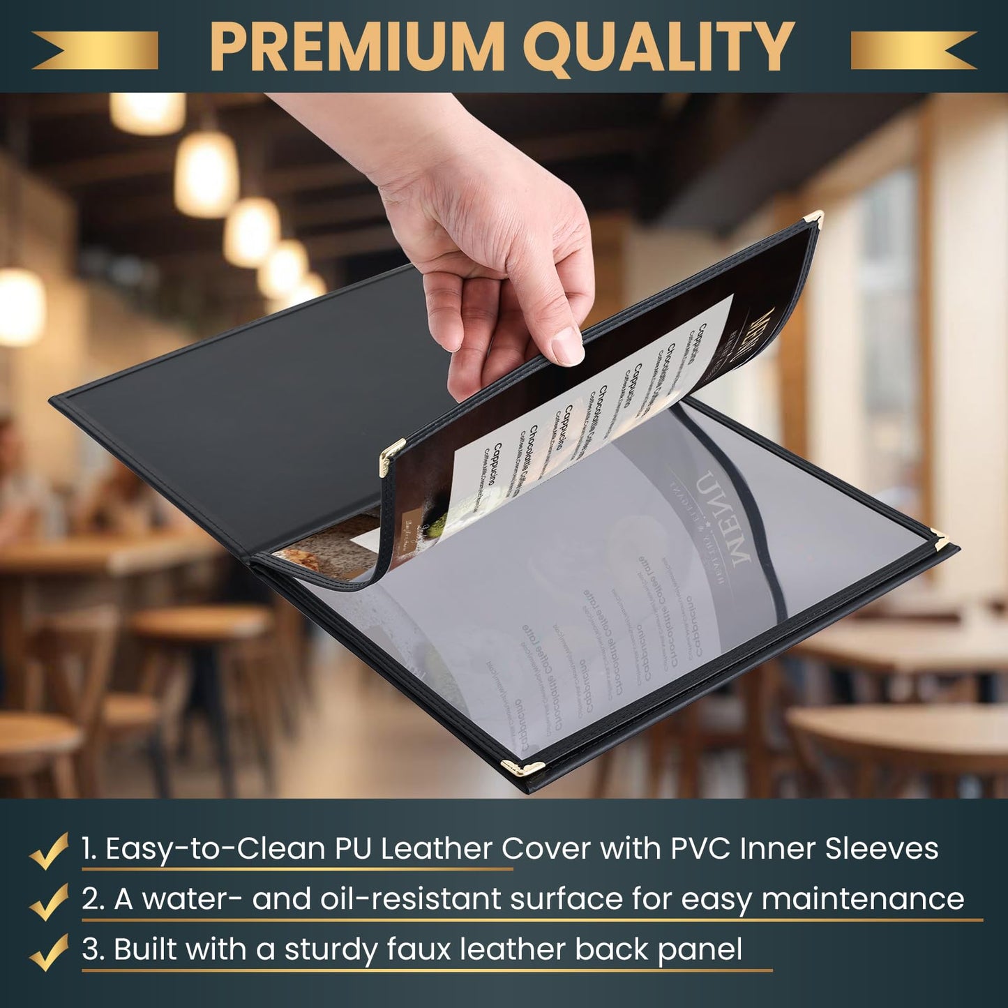 AMGSH Menu Book 8.5 x 11 Inch, 2 Page 4 View Faux Leather Menu Book with Clear View Pages, Menu Covers for Hotel, Restaurant, Cafe, Bars, Drink, Wine Menu Holders, 10 Pack