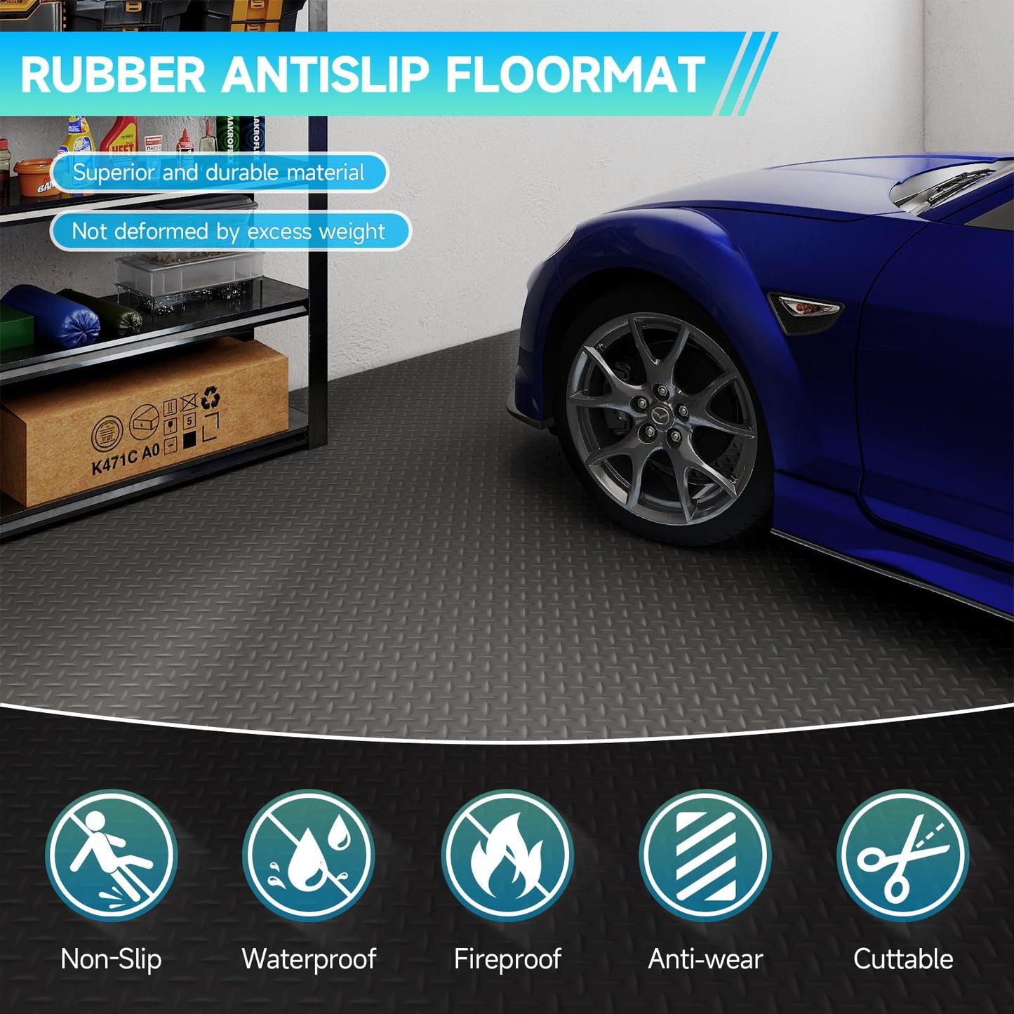 Best brose 7.5 x 28 FT Garage Floor Mat, Thickened Diamond Plate PVC Garage Mats Flooring Roll for Under Car, Garage Car Parking Mats for Compact SUVS, Sports Car，Silver