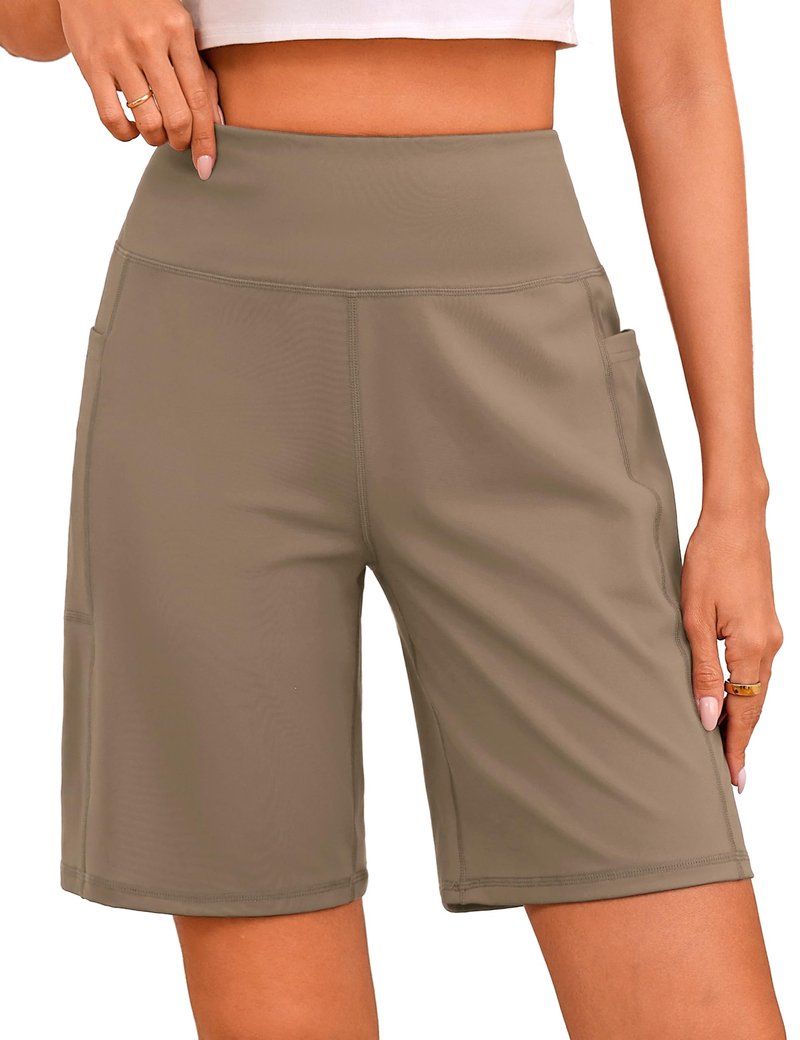 Quenteen Women's Bermuda Long Shorts 9" High Waisted Knee Length Walking Athletic Workout Yoga Shorts for Women