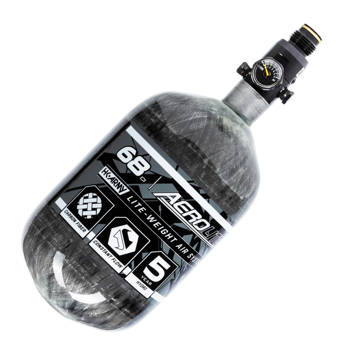 HK Army HSTL HPA Air System - 68ci/4500psi Lightweight Carbon Fiber Tank with 800psi Regulator for Paintball & Airsoft Gear - Clear