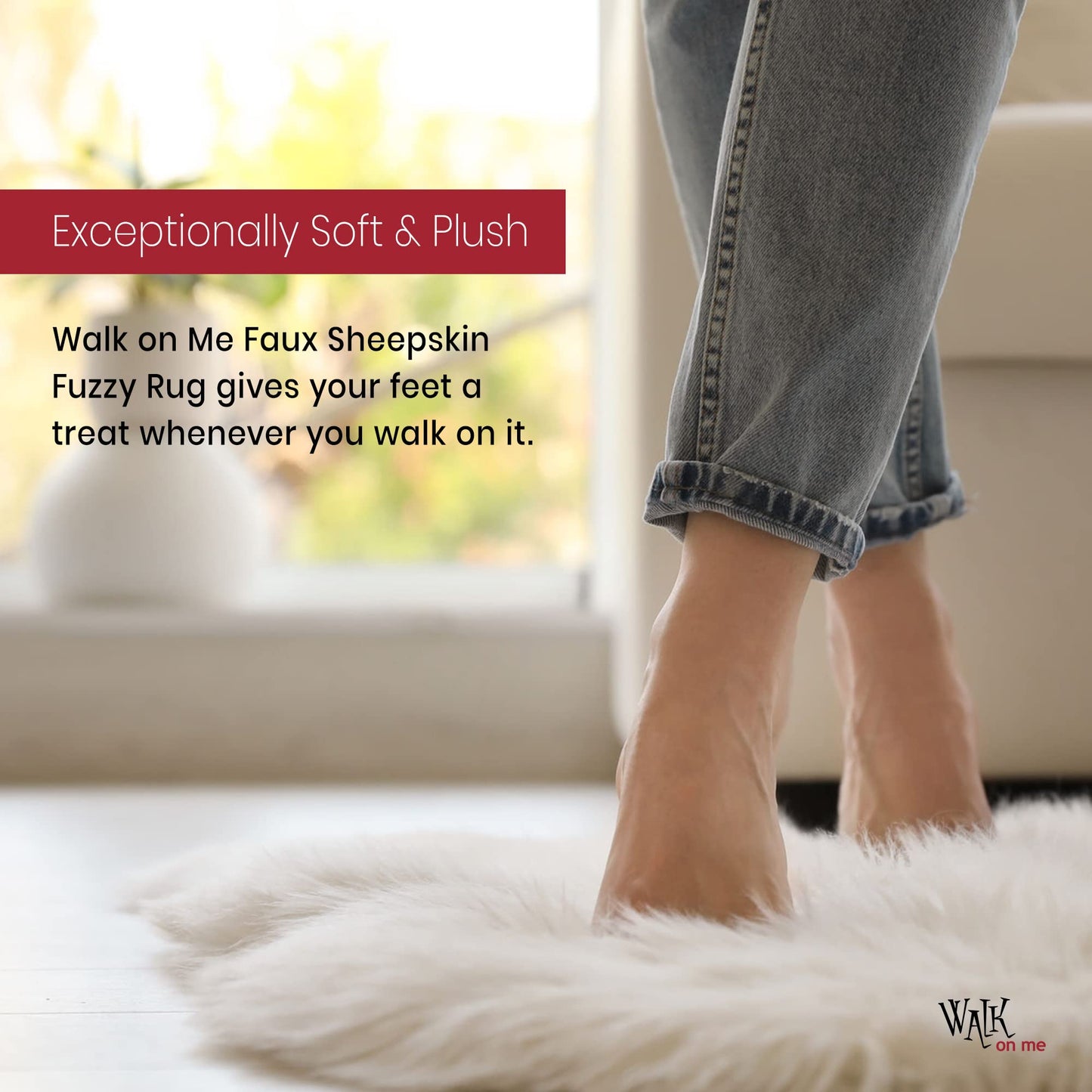 Walk on Me Silky Soft Faux Fur Rug, 3 ft. x 5 ft. White Fluffy Rug, Shaggy Sheepskin Great for Living Room, Bedroom, Kid's Room, or Nursery, Home Décor Accent, Machine Washable with Non-Slip Backing
