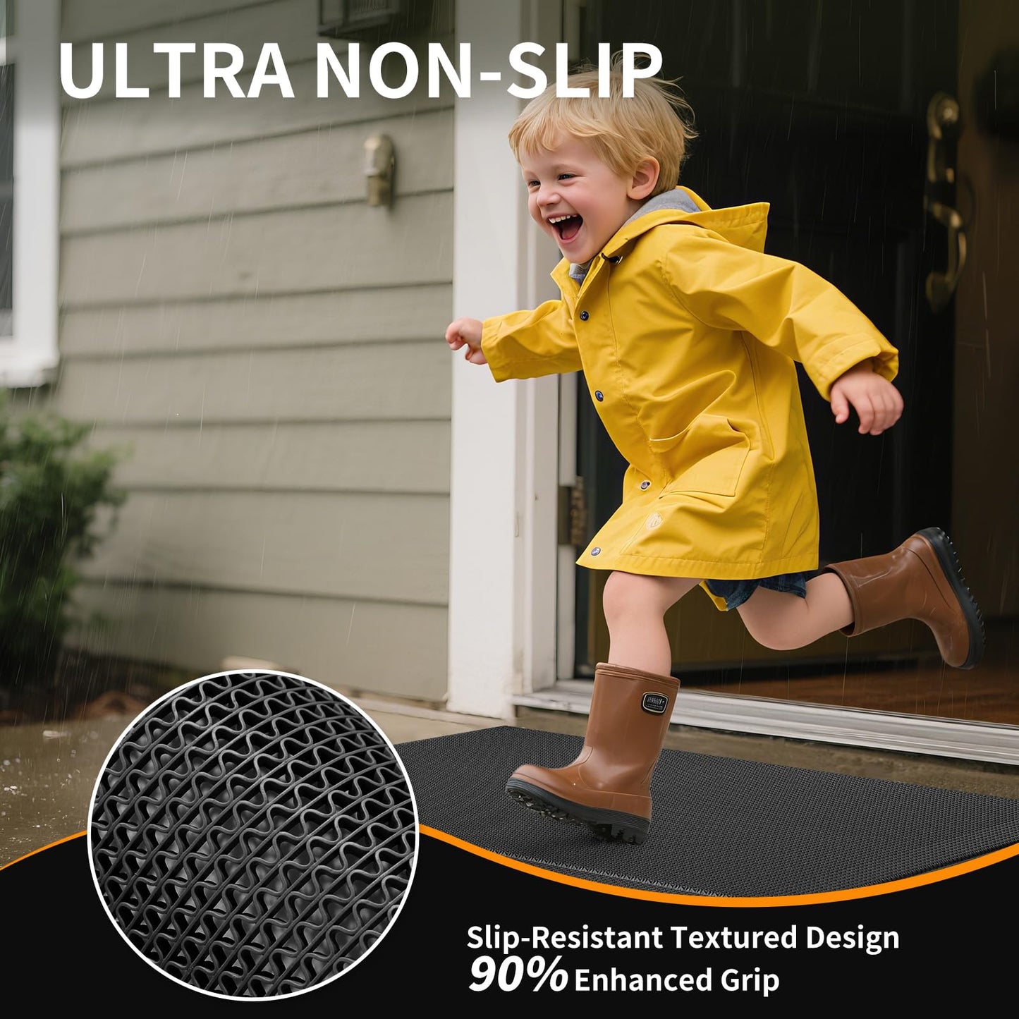 QiCaiJia Front Door Mat 20''x31'', Drainage Heavy Duty Dirt Trapping Non-Slip Doormats, Outdoor Rubber Floor Mats, Restaurant Commercial Kitchen Industral Pool Entrance Bar Wet Area, Black