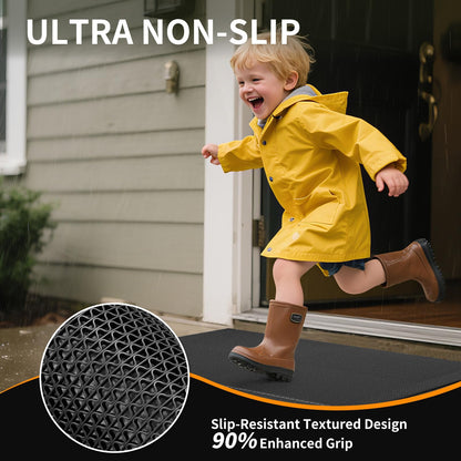 QiCaiJia Front Door Mat 20''x31'', Drainage Heavy Duty Dirt Trapping Non-Slip Doormats, Outdoor Rubber Floor Mats, Restaurant Commercial Kitchen Industral Pool Entrance Bar Wet Area, Black